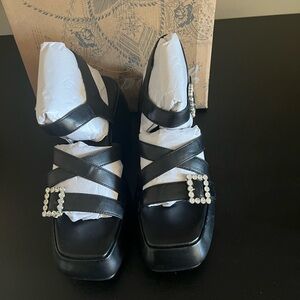 Ankle Strap Platform Sandal with Rhinestone buckles
